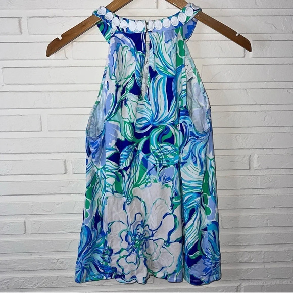 Lilly Pulitzer Blue and Green Floral Halter Neck Dawn Top, Women’s Size Small - Picture 4 of 6